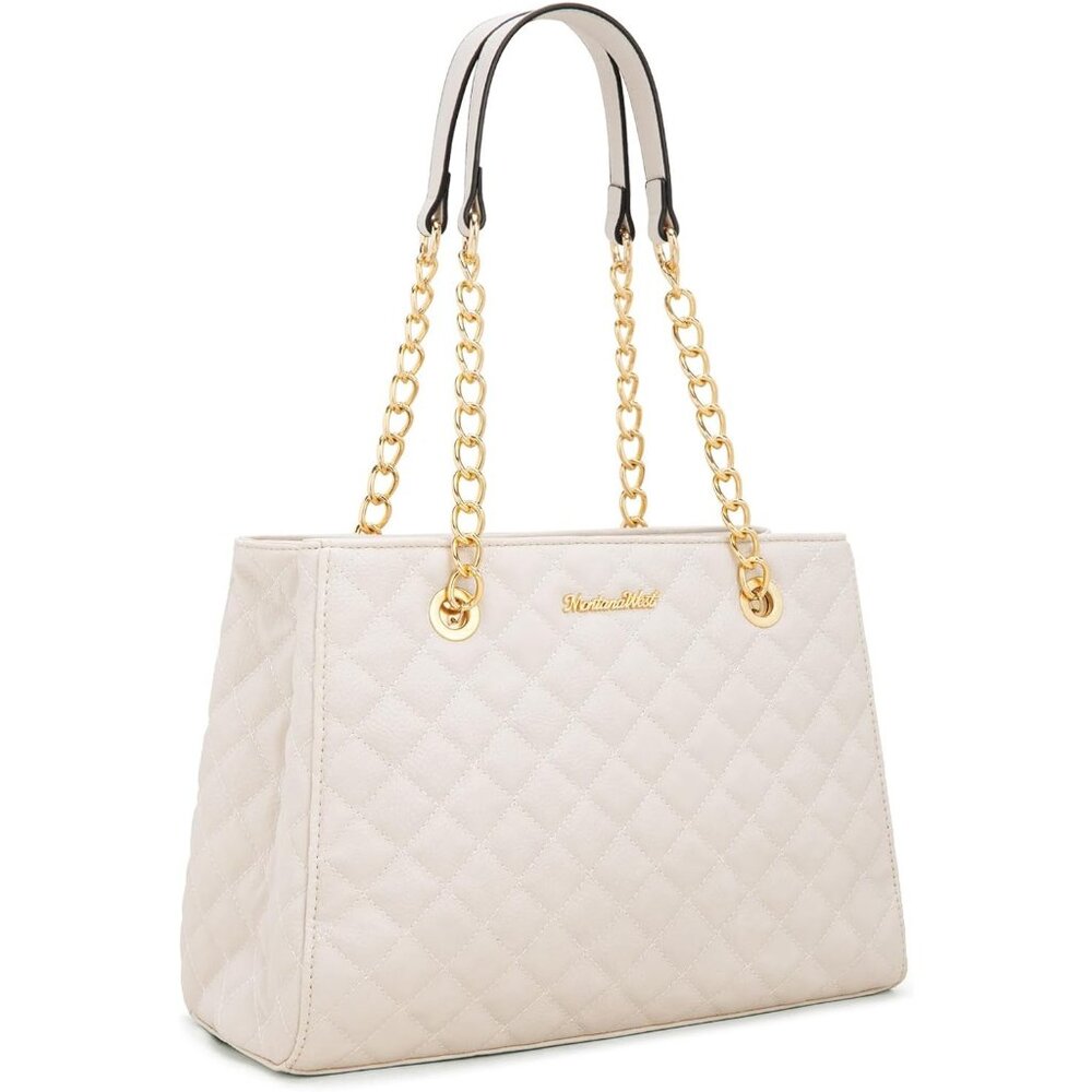 Montana West Women 040 Beige Faux Leather Quilted Chain Shoulder Strap Purse